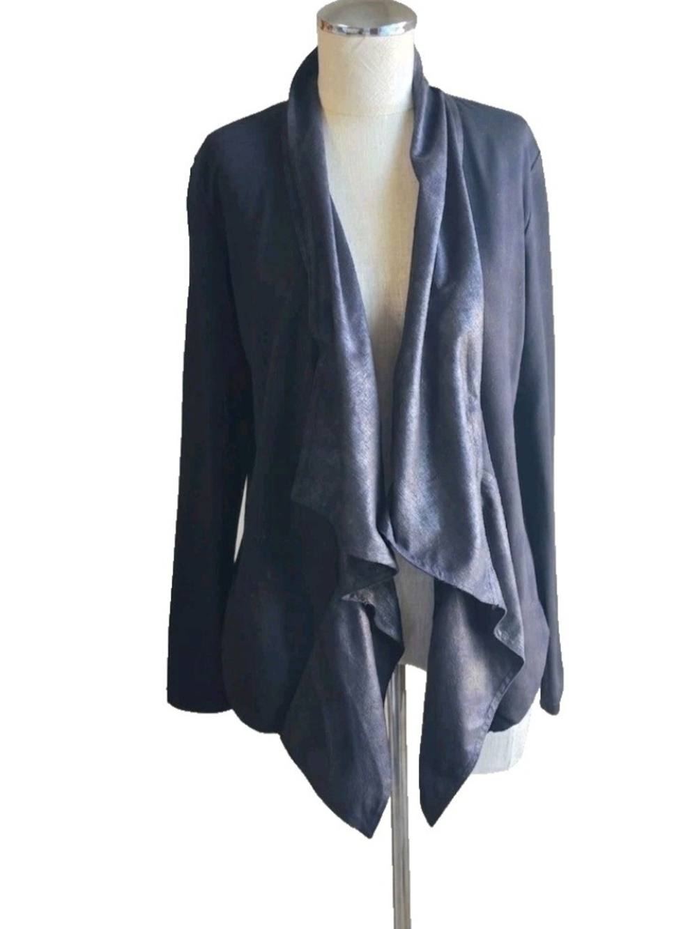 CAbi Womens Faux Leather & Suade Waterfall Open Cardigan Jacket Size Small